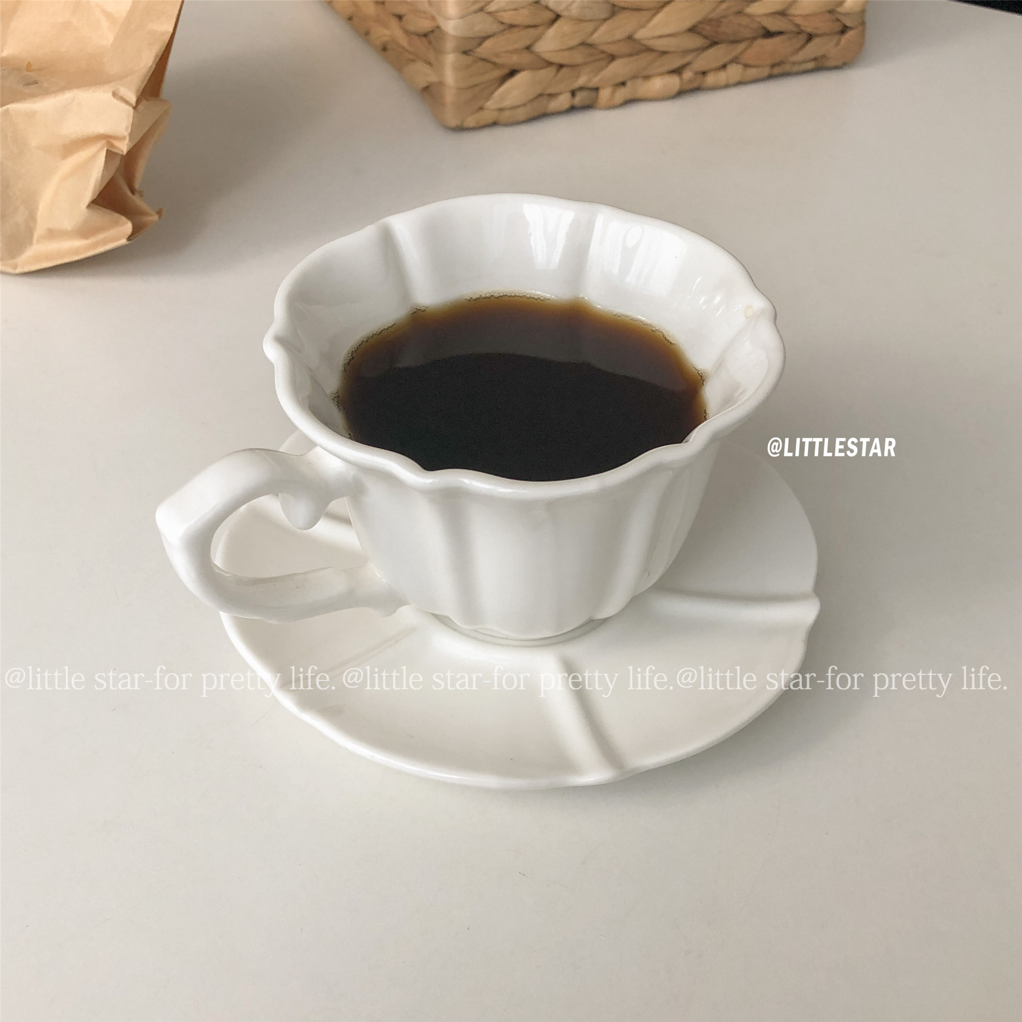 歐式純白陶瓷盃碟 法式早餐盃網紅小資下午茶盃碟 複古拿鉄咖啡盃