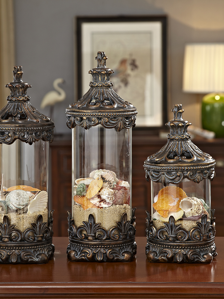 復古歐風玻璃密封罐裝飾罐子擺件金色款大號密封款糖果罐茶葉罐包郵