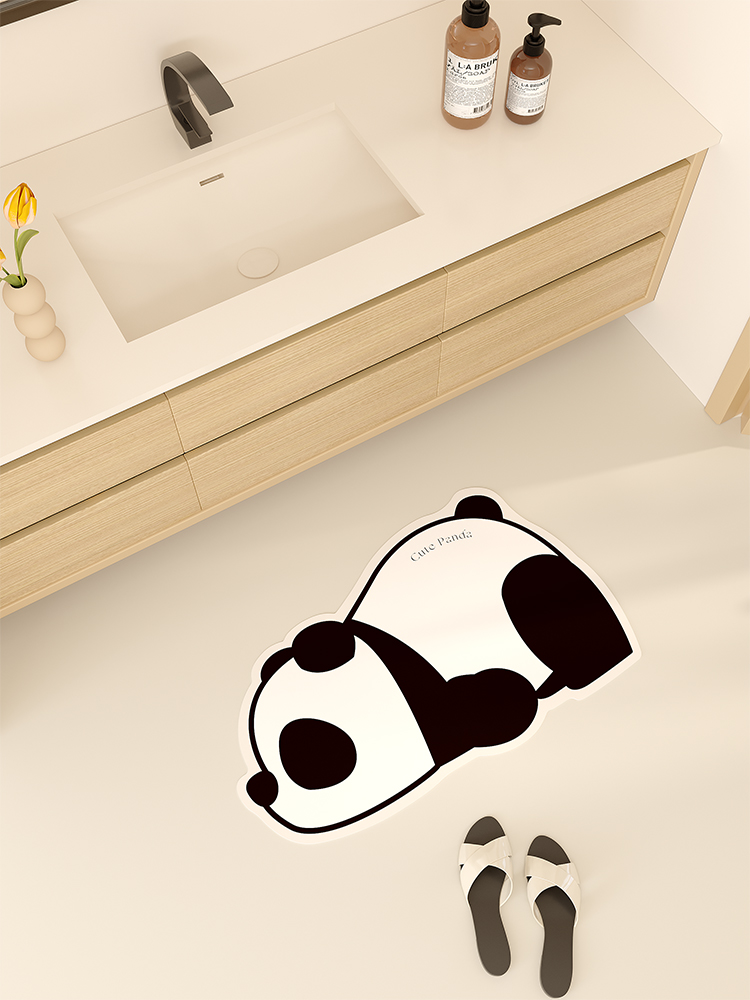簡約現代萌熊貓浴室吸水地墊 腳踩柔軟保暖 吸塵可手洗