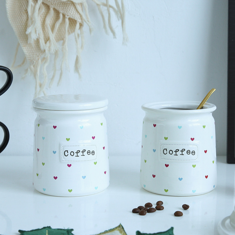陶瓷咖啡豆密封罐愛心花紋 北歐風格糖果罐