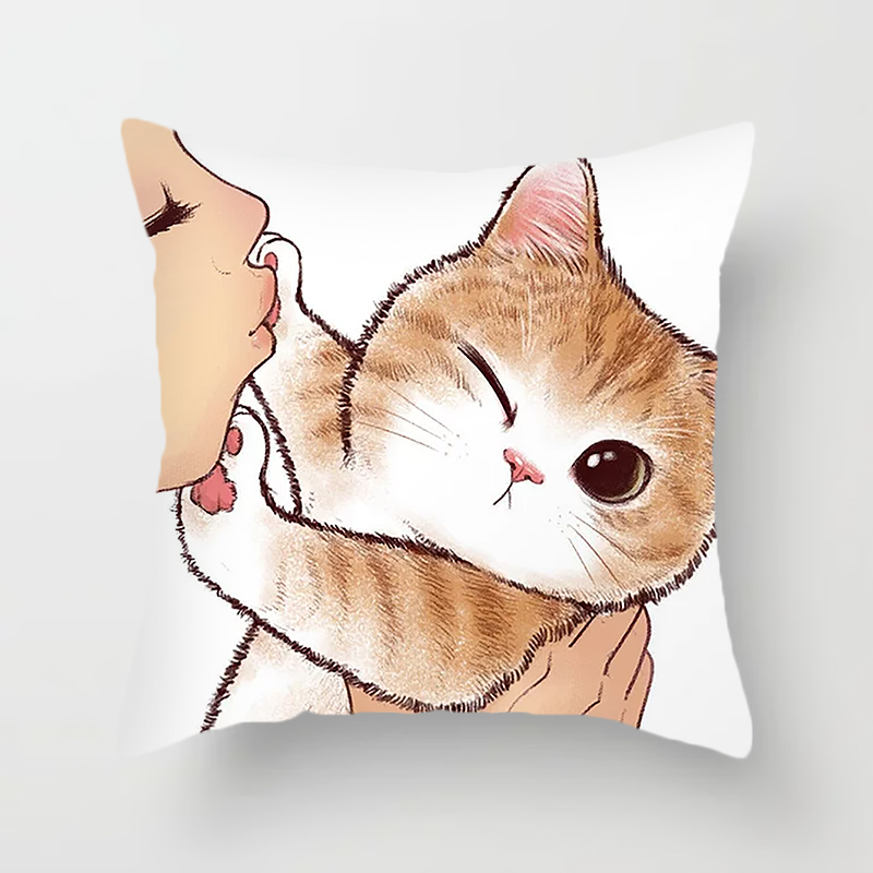 北歐簡約貓咪抱枕手繪卡通 午睡靠墊臥室沙發裝飾抱枕