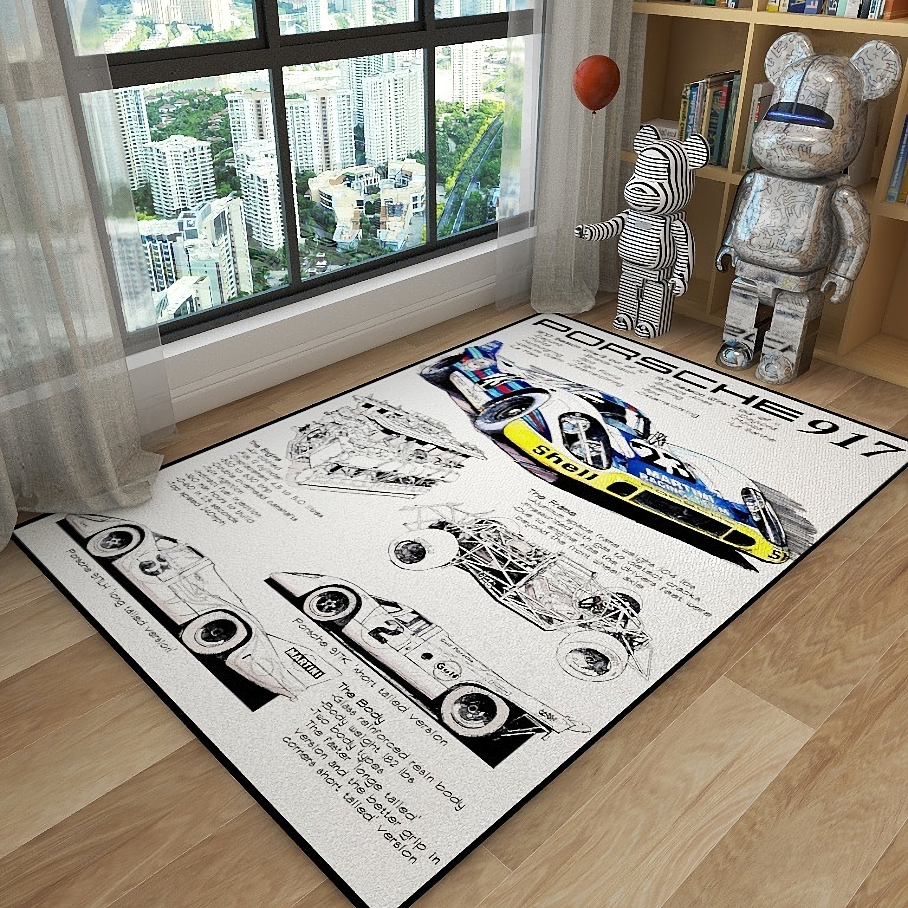 保時捷917k勒芒馬天尼賽車日系地毯 歐式風格家用客廳臥室電競遊戲房模擬器地墊 (8.3折)