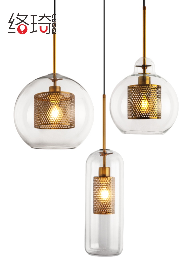 北歐藝術創意複古工業風簡約餐厛吧台透明燈罩玻璃圓球單頭吊燈