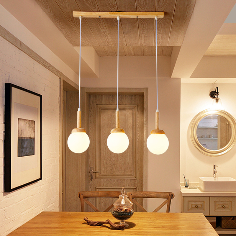 北歐原木三頭創意餐廳吧檯臥室房間吊燈 簡約個性長條魔豆燈具