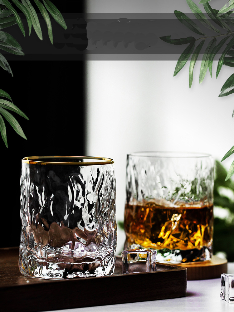 高質感水晶玻璃杯 日式簡約ins風 威士忌磨砂玻璃杯
