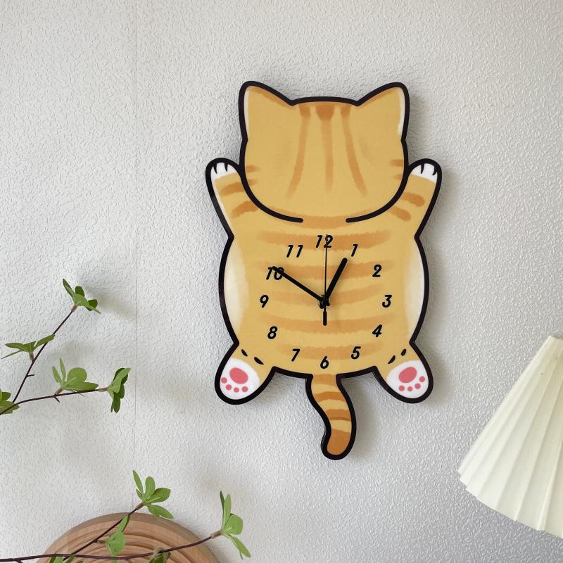 創意貓咪可愛掛鐘 掃秒機芯 裝飾兒童房客廳