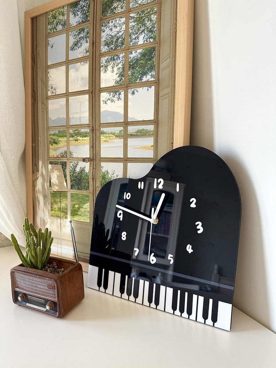 個性木質鋼琴造型掛鐘裝飾 客廳琴房音樂室裝飾