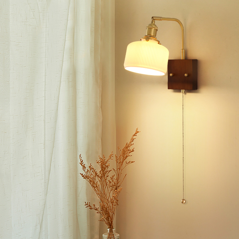 日式全銅黑胡桃木左右可調搖臂壁燈適合民宿走廊客廳背景臥室床頭裝飾 (6.6折)