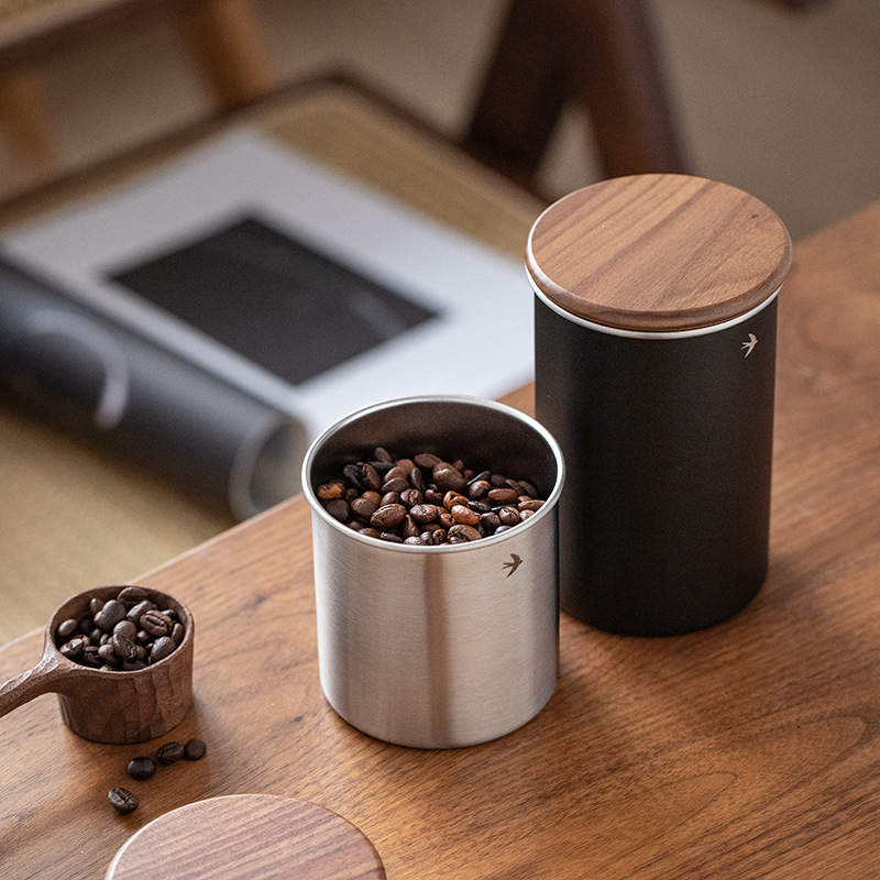 不鏽鋼咖啡豆密封保鮮罐 圓形復古便攜廚房咖啡粉儲物罐