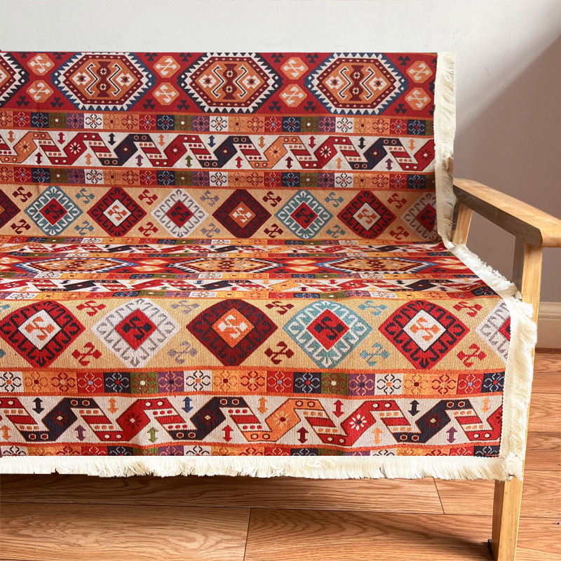 復古民族風沙發墊四季通用沙發套幾何針織線毯美式鄉村風格花邊裝飾 (6.7折)