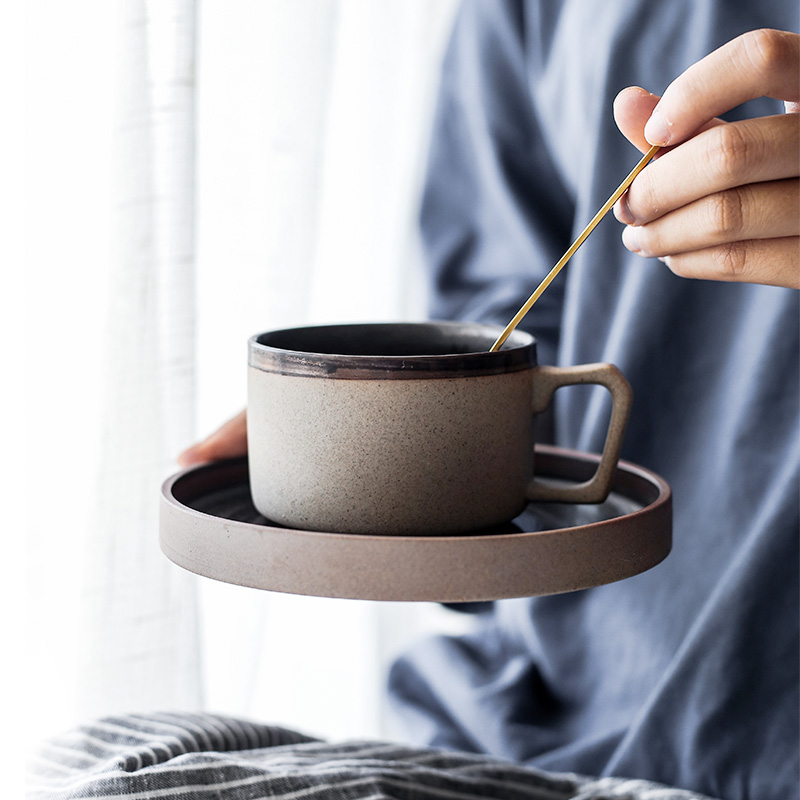 復古小奢華歐式粗陶咖啡杯配有小白勺優雅濃縮意式簡約創意杯 (7.5折)