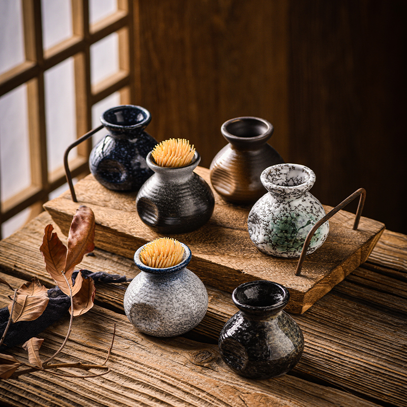 日式陶瓷複古家用餐厛酒店牙簽筒擺磐裝飾個性創意網紅料理小容器