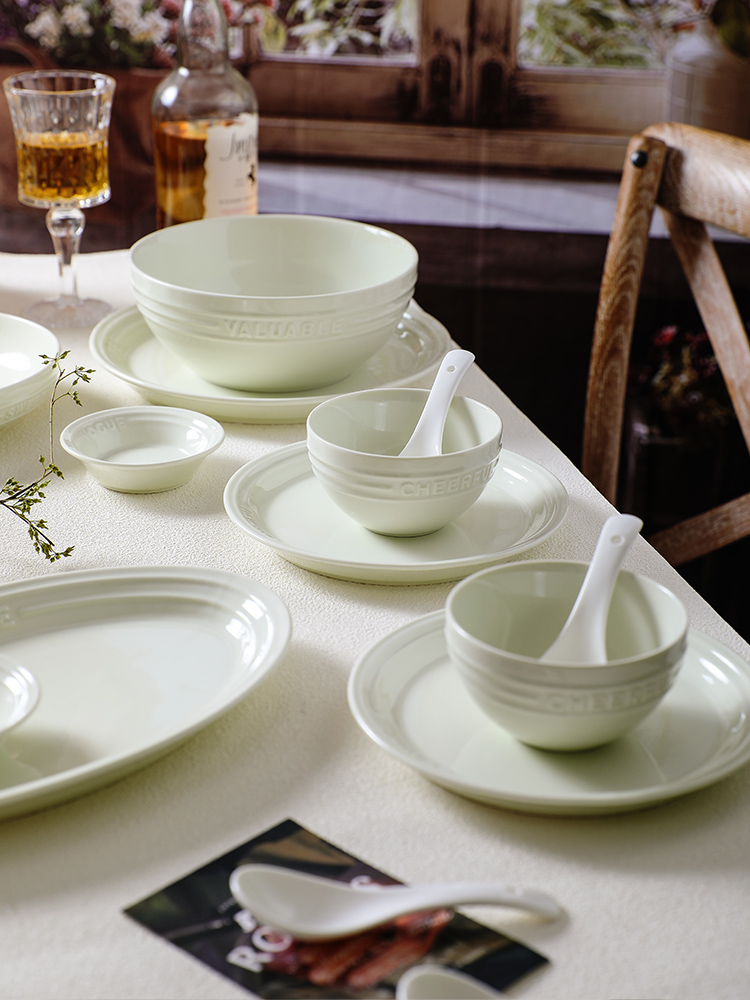 舍裡法式碗盤家用陶瓷飯碗麵碗湯碗創意浮雕餐盤蒸魚盤簡約高級感
