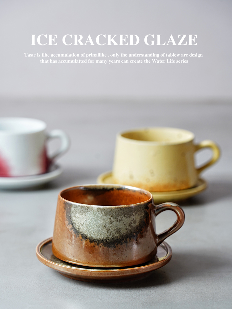 日式復古陶瓷咖啡杯碟套裝創意餐廳喝茶杯家用手繪馬克杯早餐杯碟
