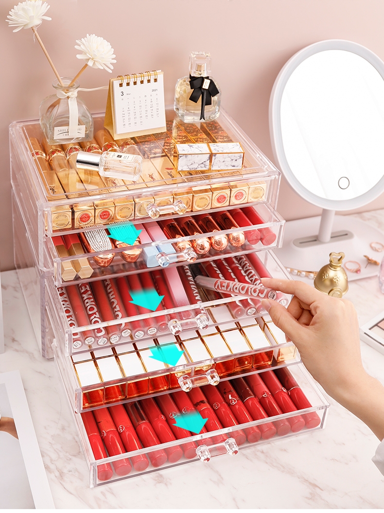 壓克力抽屜式口紅盒 三層六層可選擇 透明防塵 化妝品收納展示架