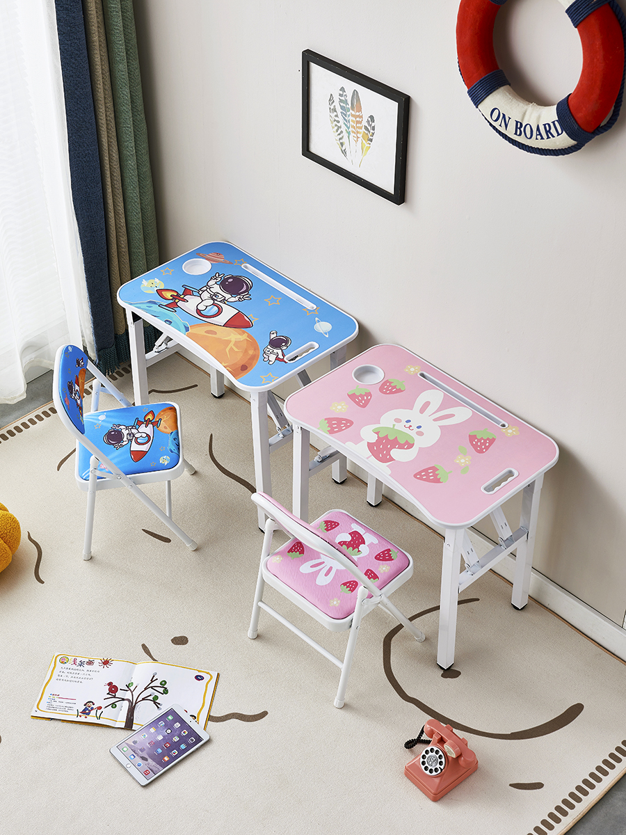 兒童學習桌椅套裝 摺疊家用書桌 小孩吃飯作業桌 簡約學生課桌椅