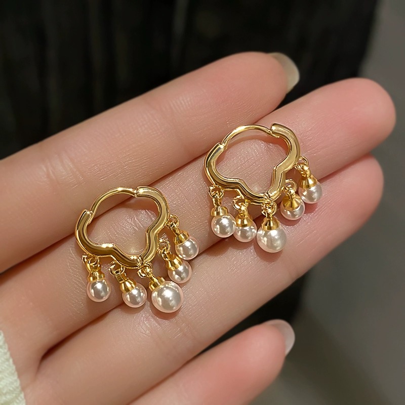 日韓風祥雲珍珠耳扣 2023年新款潮輕奢小眾設計感復古流蘇耳環