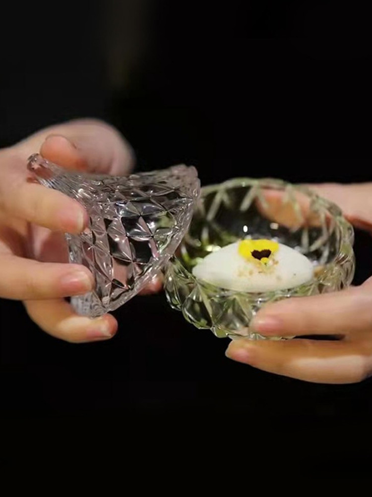 西式創意帶蓋錐形玻璃盅西餐厛位上法式分子料理碟甜品碗日料味碟