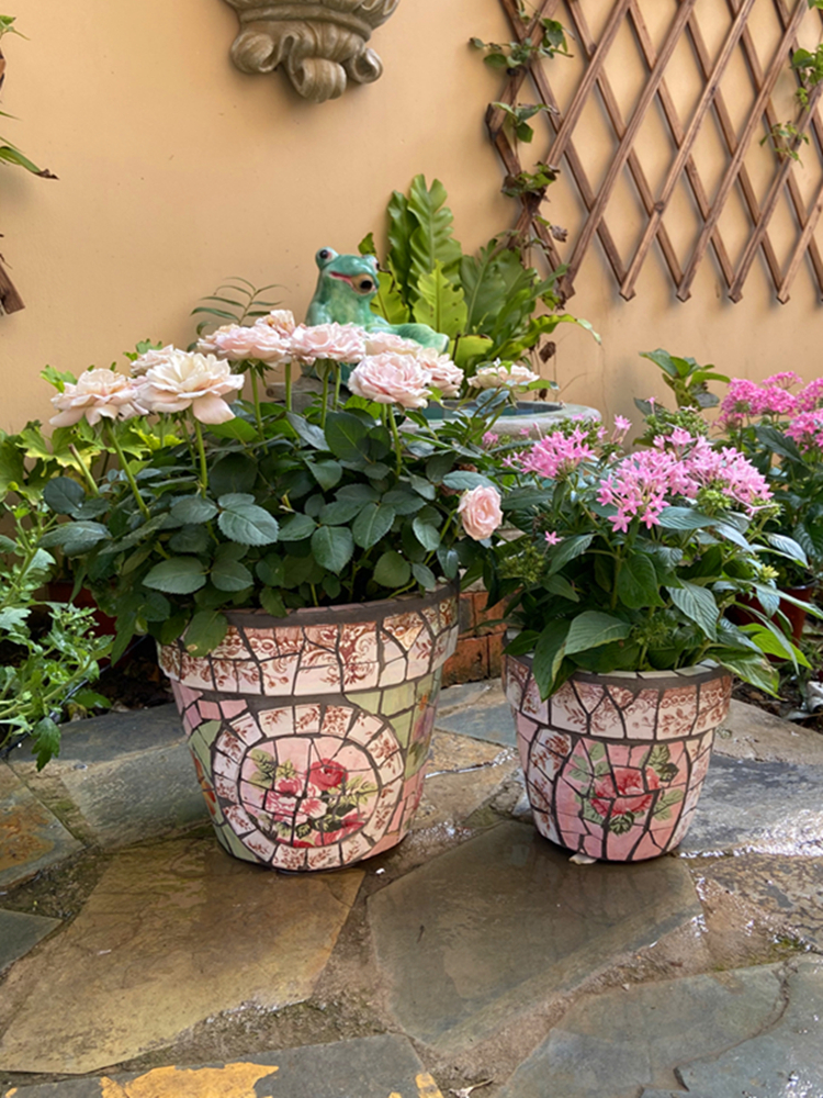 歐式陶瓷花盆 美麗玫瑰花卉月季綠植裝飾 庭院花園廚房陽臺