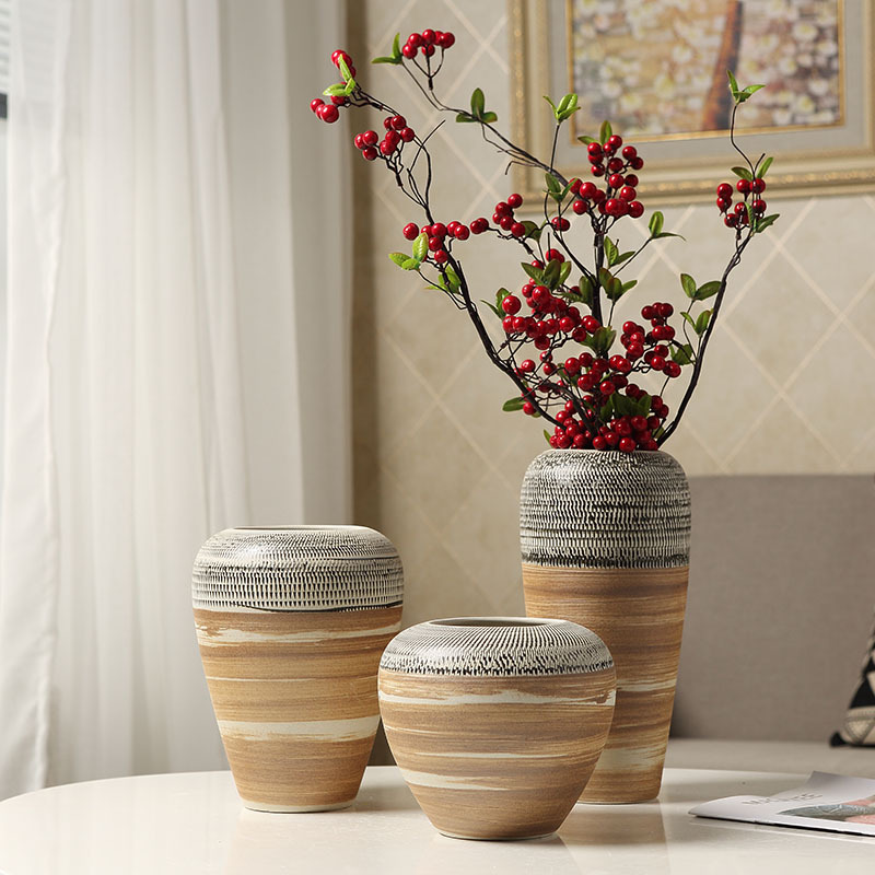 客廳餐桌插花檯面三件套 復古陶瓷花瓶擺件 景德鎮家居裝飾