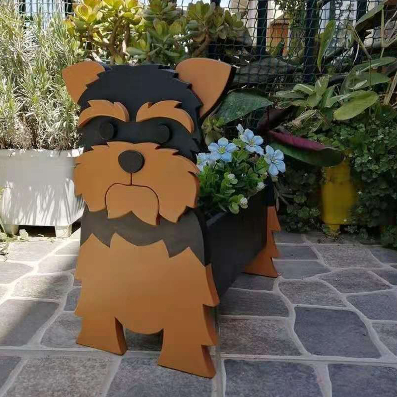 庭院花園陽台擺件擺飾卡通狗鬭牛犬花盆花架桌麪插花dog planter