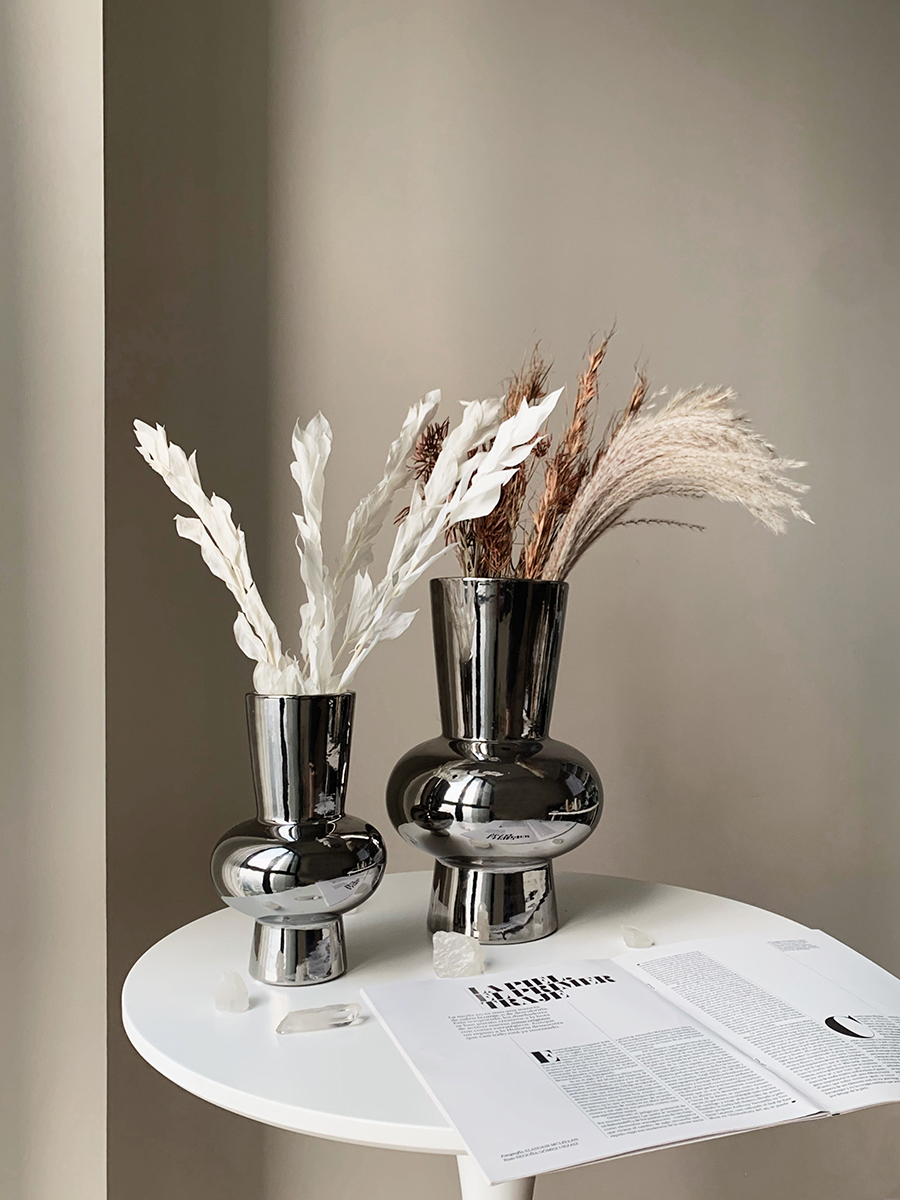 北歐風銀色花瓶 鏡面陶瓷藝術擺件 裝飾臥室書房客廳