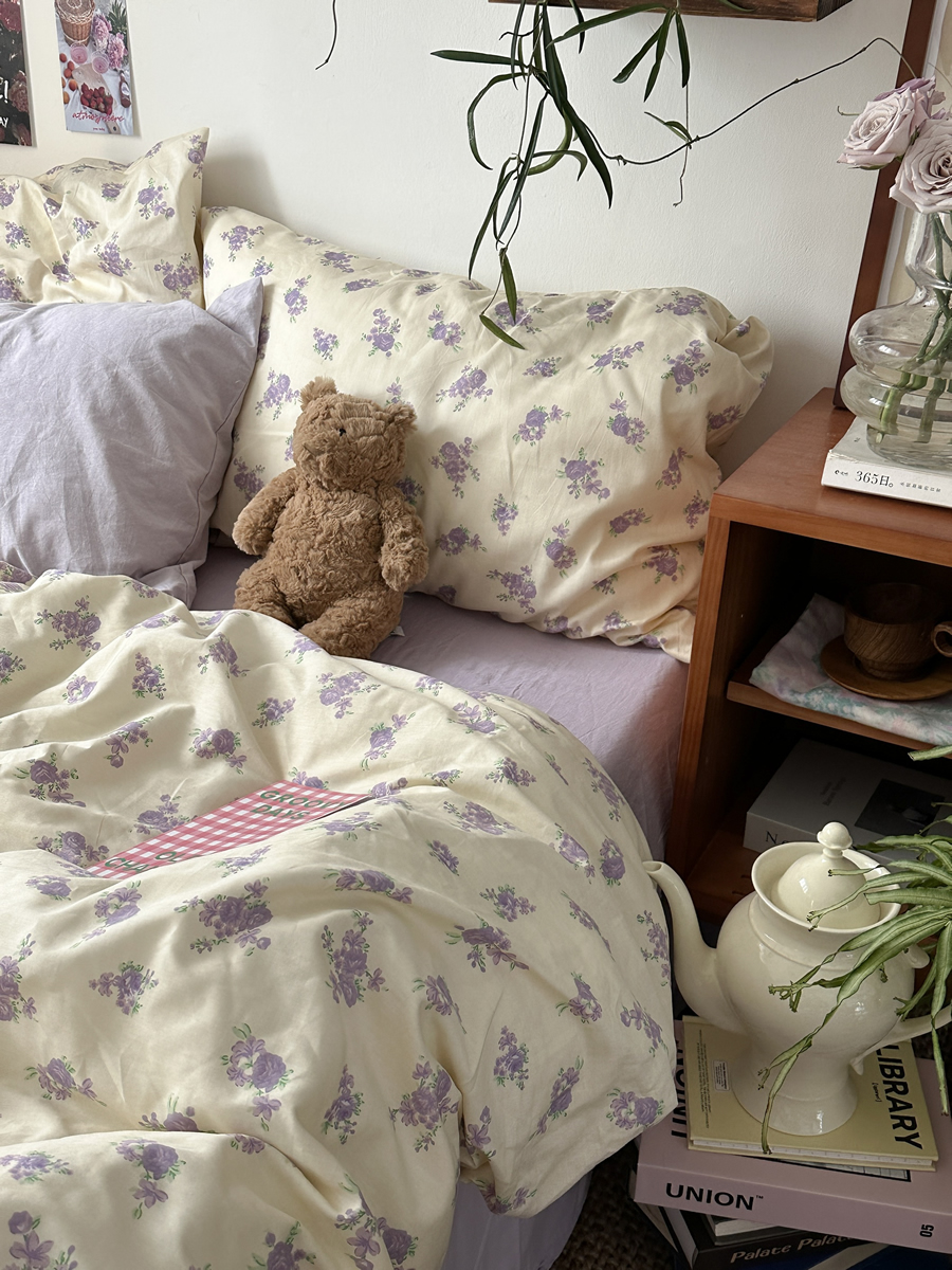 浪漫田園風全棉床組夢露紫色床單被套四件套給您舒適睡眠