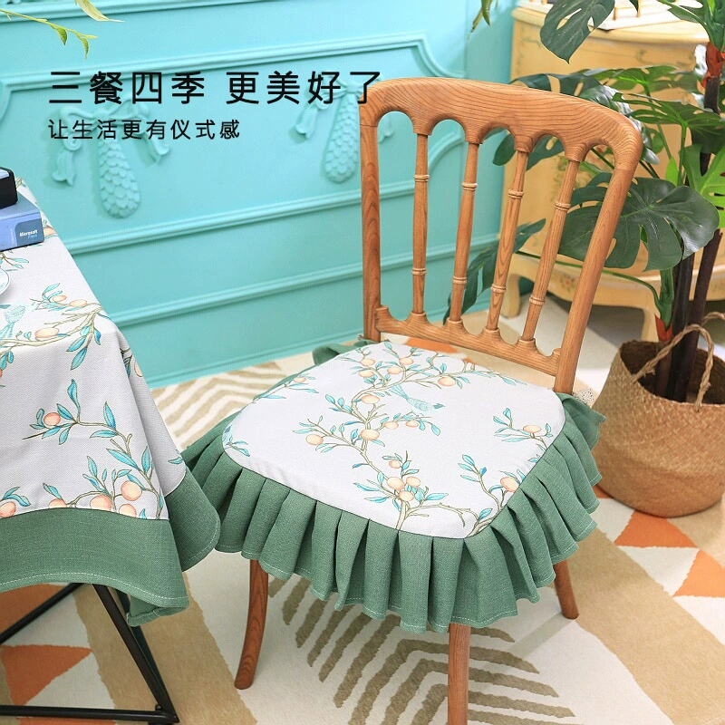 美式簡約格子椅墊四季通用荷葉邊坐墊歐式風格居家用餐桌椅套 (8.3折)