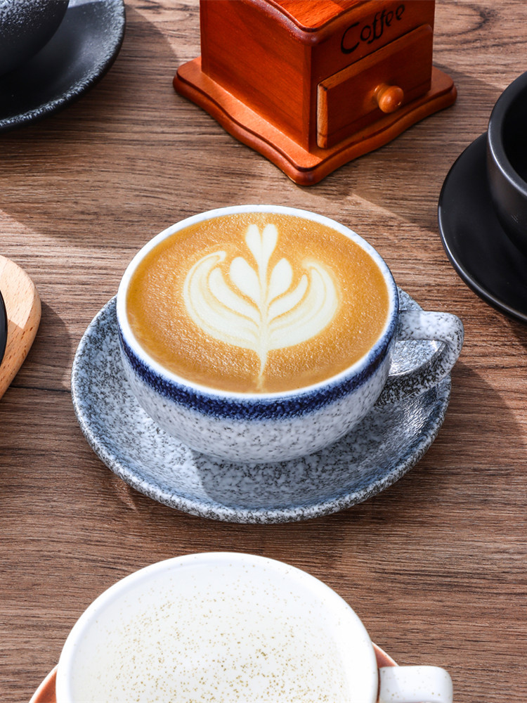 日式陶瓷花式比賽大口美式拿鐵杯澤田拉花杯專業壓紋咖啡杯碟套裝
