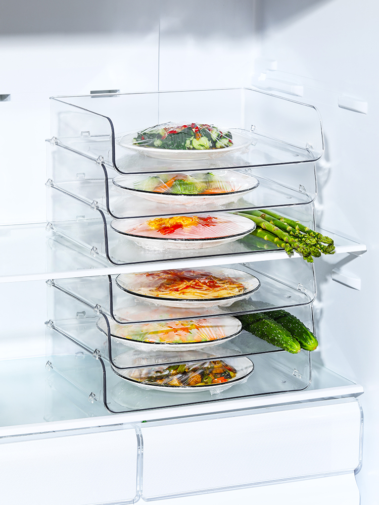 冰箱分層剩菜盤子置物架肉菜碟盤冷藏收納架自由疊加冰櫃隔板透明