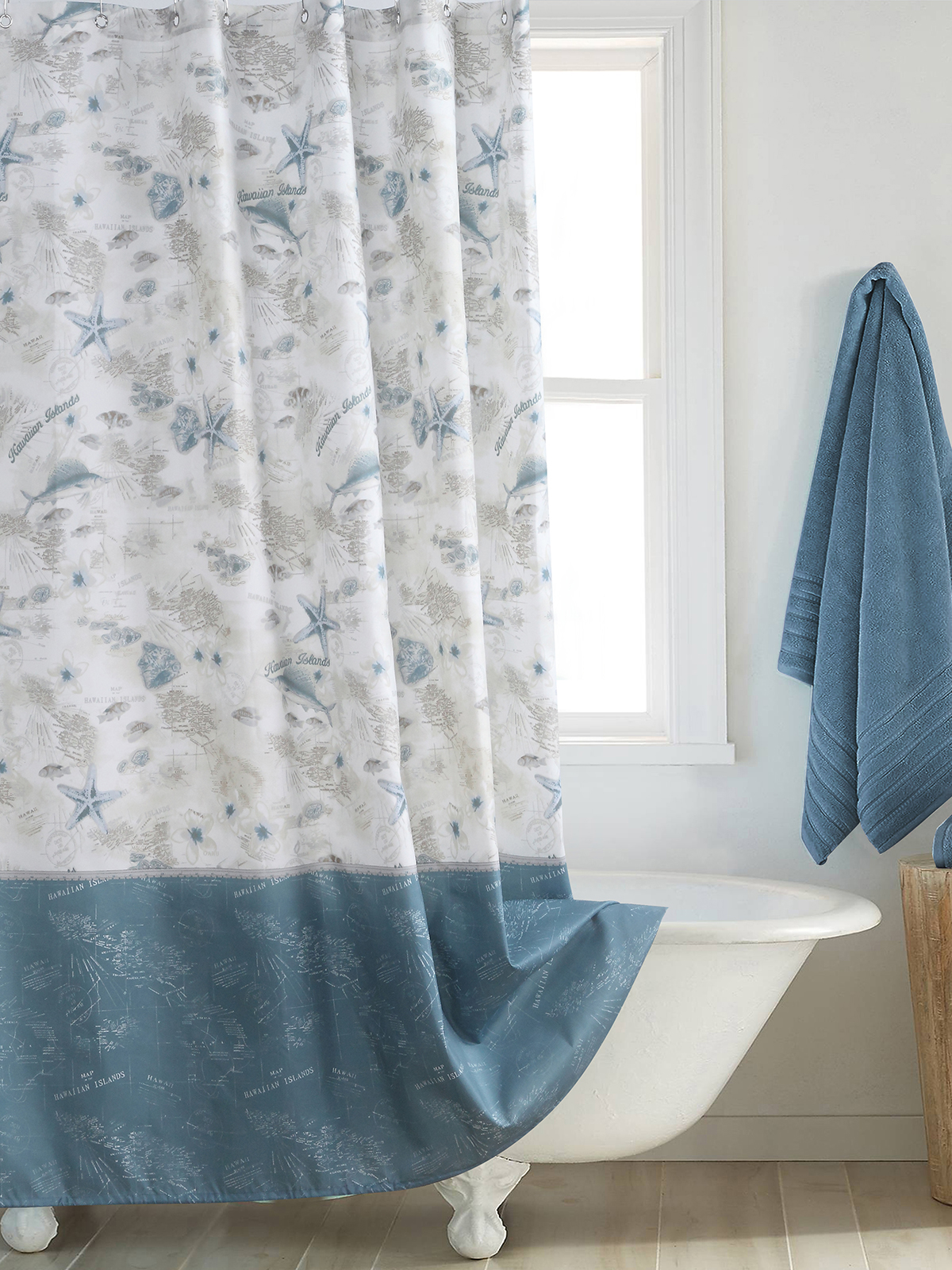 歐式海洋風防水防黴滌綸布料浴簾讓浴室煥然一新