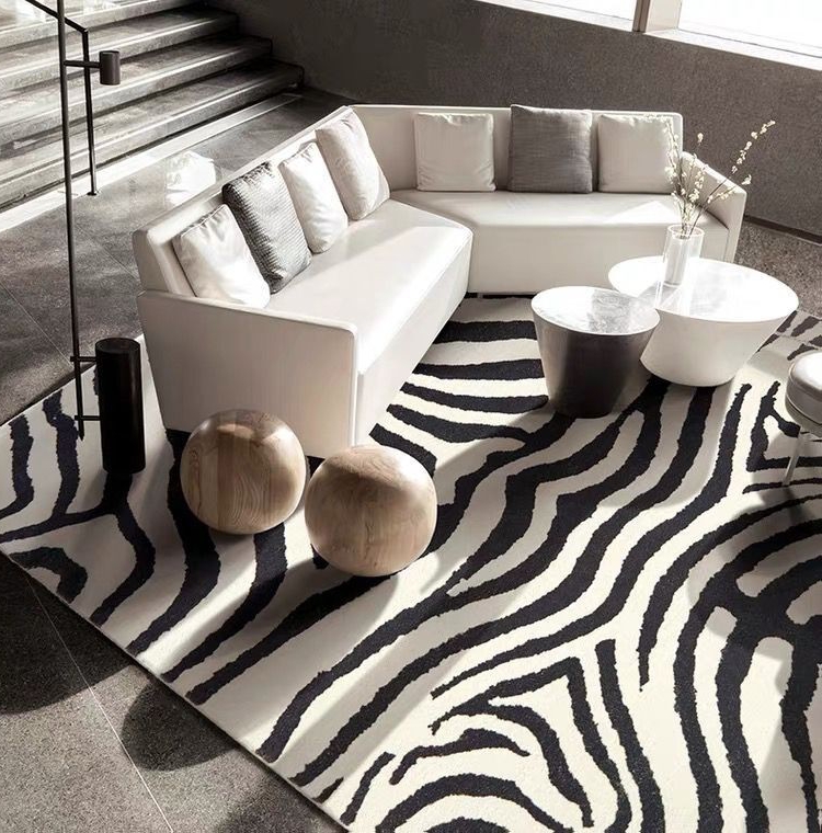 長絨客廳簡約地毯斑馬紋地毯高級北歐臥室紋感輕奢加厚地墊家用床邊