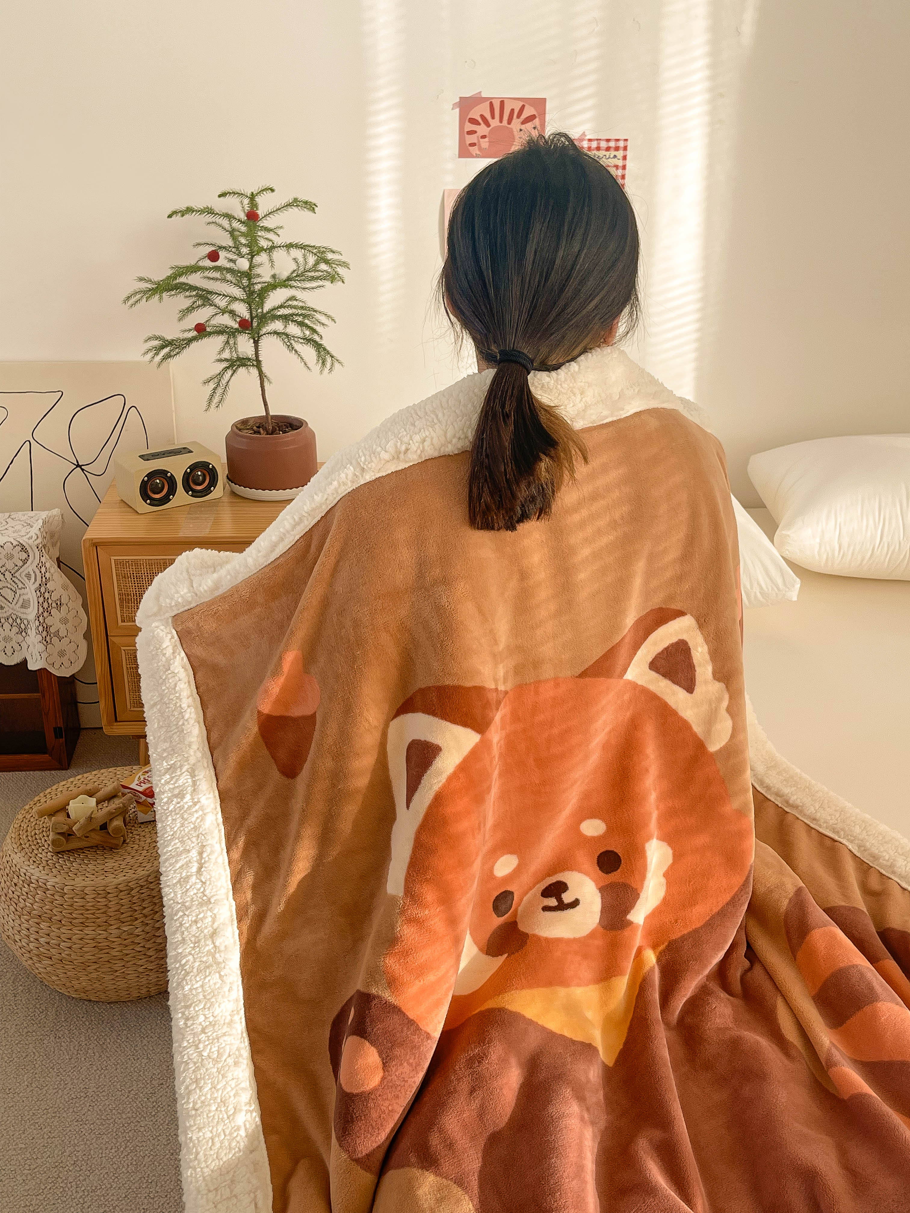 韓式原創小熊貓抱抱毯四季通用保暖蓋毯卡通毛毯沙發毯