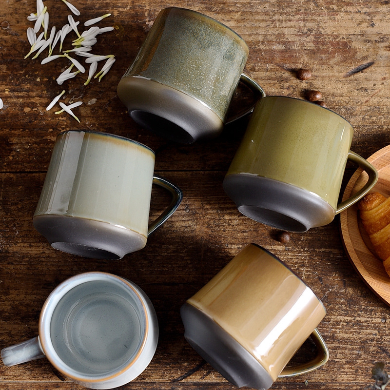 北歐風窯變陶瓷馬克杯 耐熱簡約咖啡杯 灰色水泥軍綠深棕白色綠色