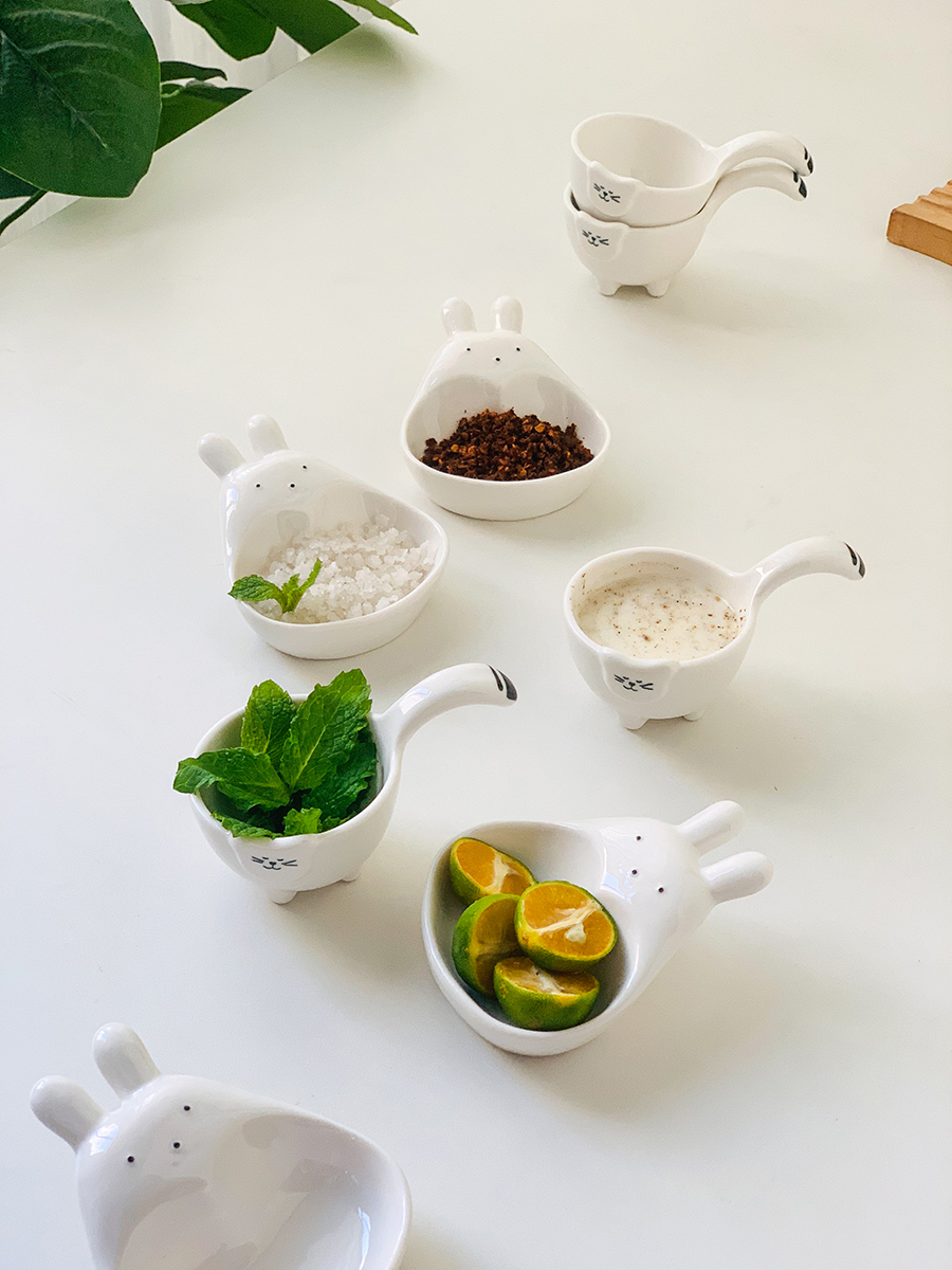 日式插圖陶瓷蘸料碟醬油醋碟兒童餐具2個