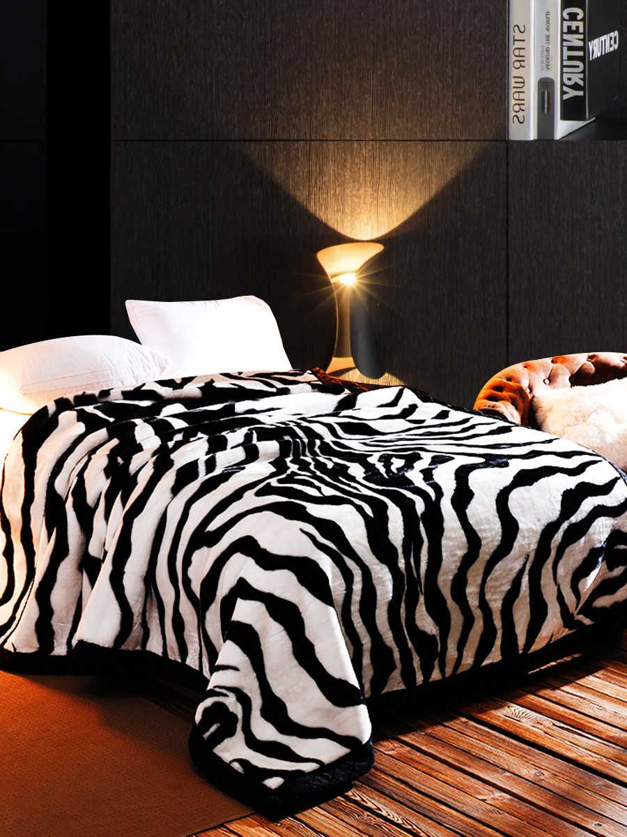 時尚斑馬豹紋拉舍爾保暖毛毯 加厚床單 雙層珊瑚絨婚慶蓋毯 2m 冬被
