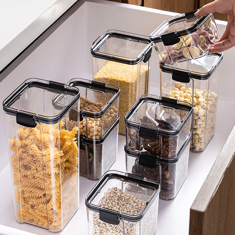 中式風格密封罐透明塑料材質廚房收納五穀雜糧零食乾貨茶葉保鮮儲物罐
