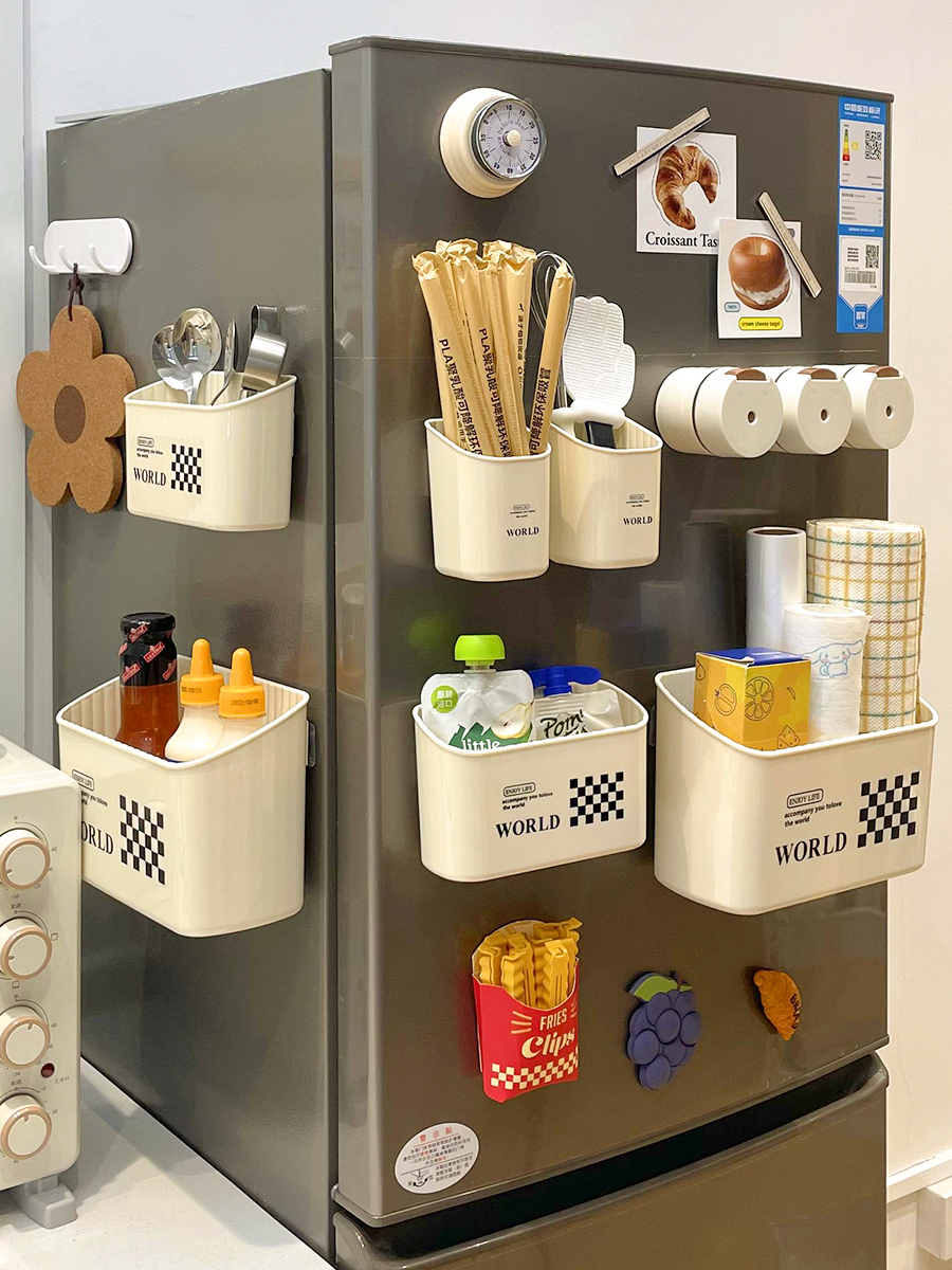 磁鐵吸附冰箱掛架 廚房免打孔側邊收納盒 調味料保鮮膜儲物盒