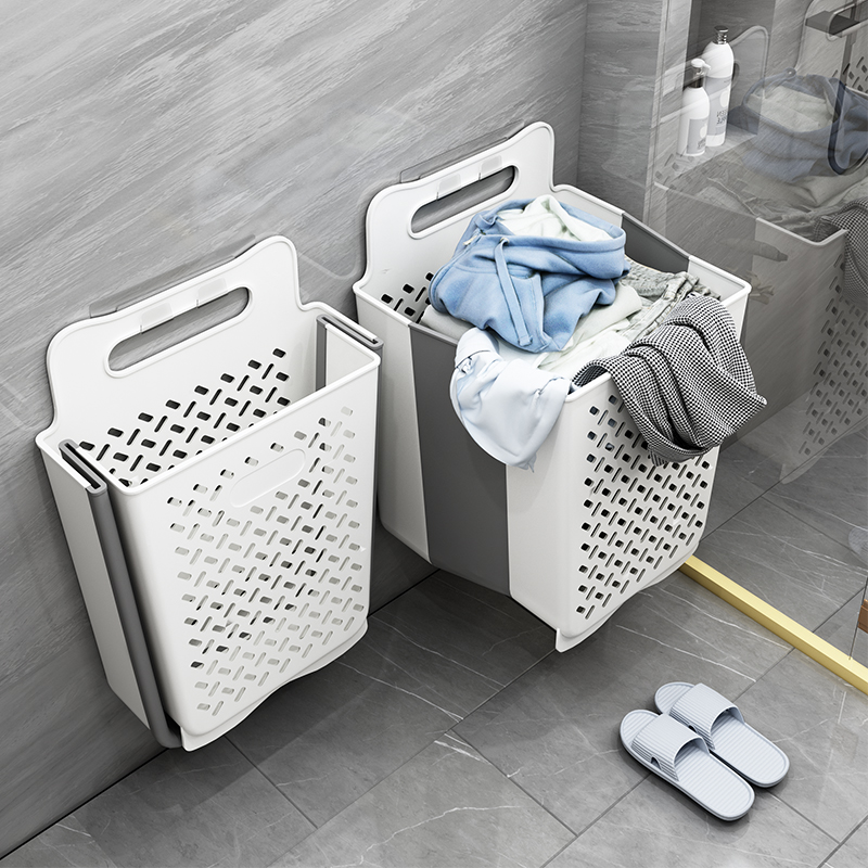衛生間北歐風免打孔髒衣籃分類收納架洗衣機掛壁式置物架