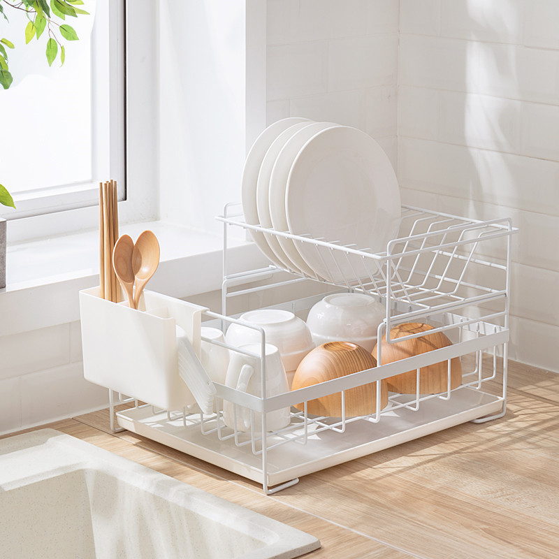 北歐風金屬簡易碗碟瀝水架單層或雙層可選擇免打孔安裝廚房置物架放碗碟架