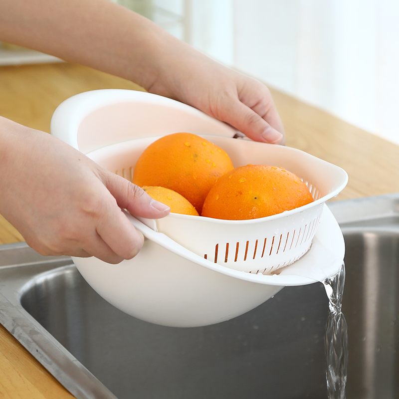 日式雙層瀝水籃洗菜盆客廳水果盤家用小號塑料菜籃子洗菜籃子 (8.4折)