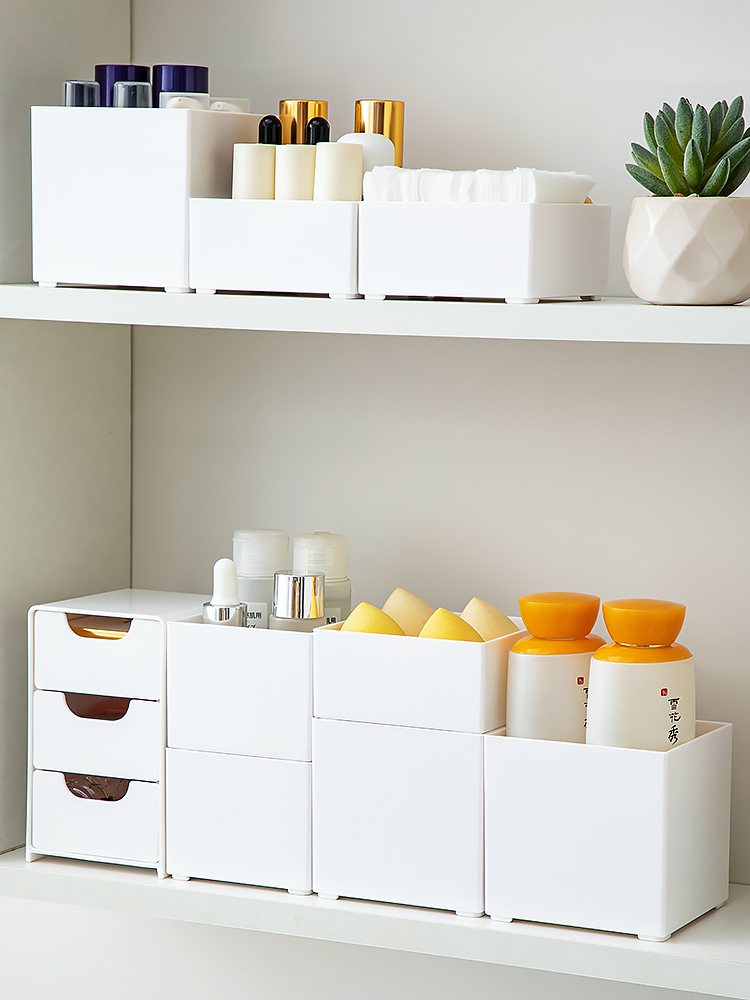 鏡櫃收納盒浴室桌面化妝品分格盒日式磨砂塑料多功能整理盒