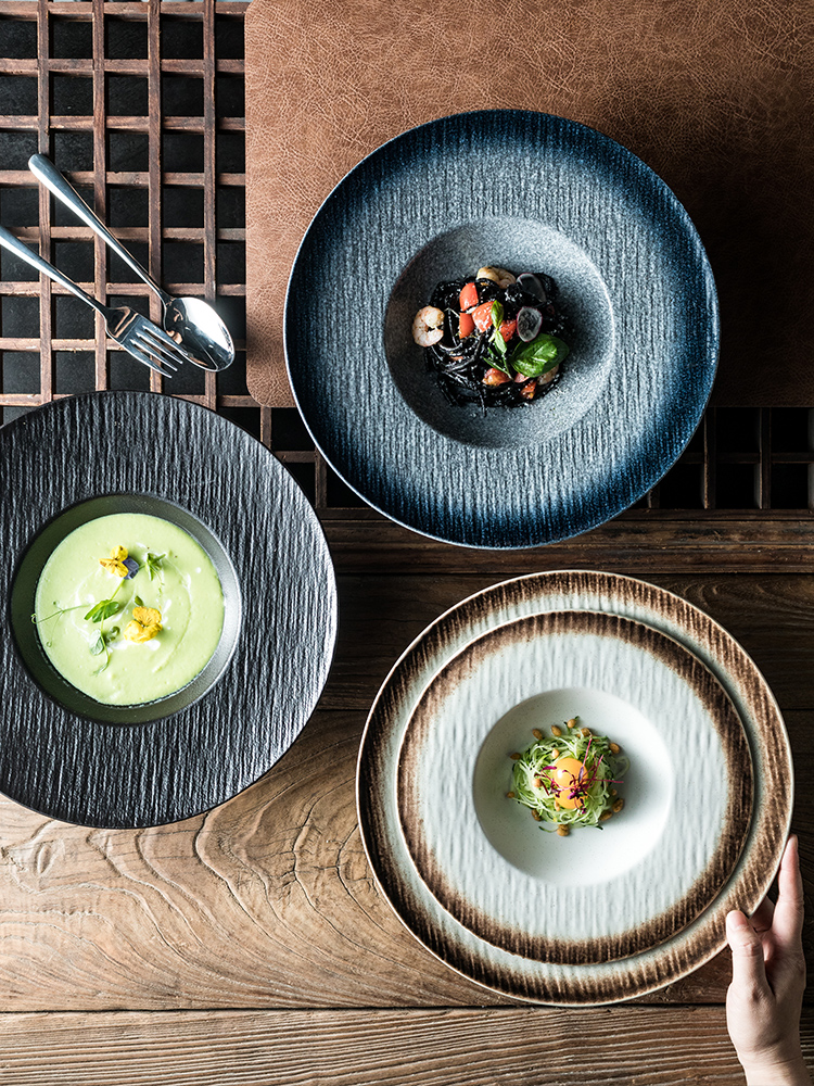 草帽造型瓷盤 盤子創意 日式餐具 石紋盤 餐廳擺盤