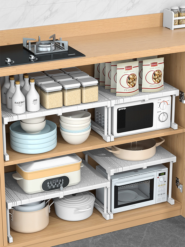 伸縮分隔水槽置物架 廚房櫥櫃內分層收納架 鍋具廚具收納架