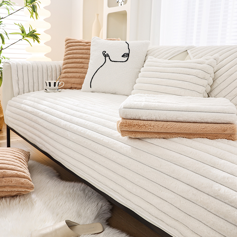 冬季保暖防滑沙發墊 簡約現代風格毛絨材質四季通用