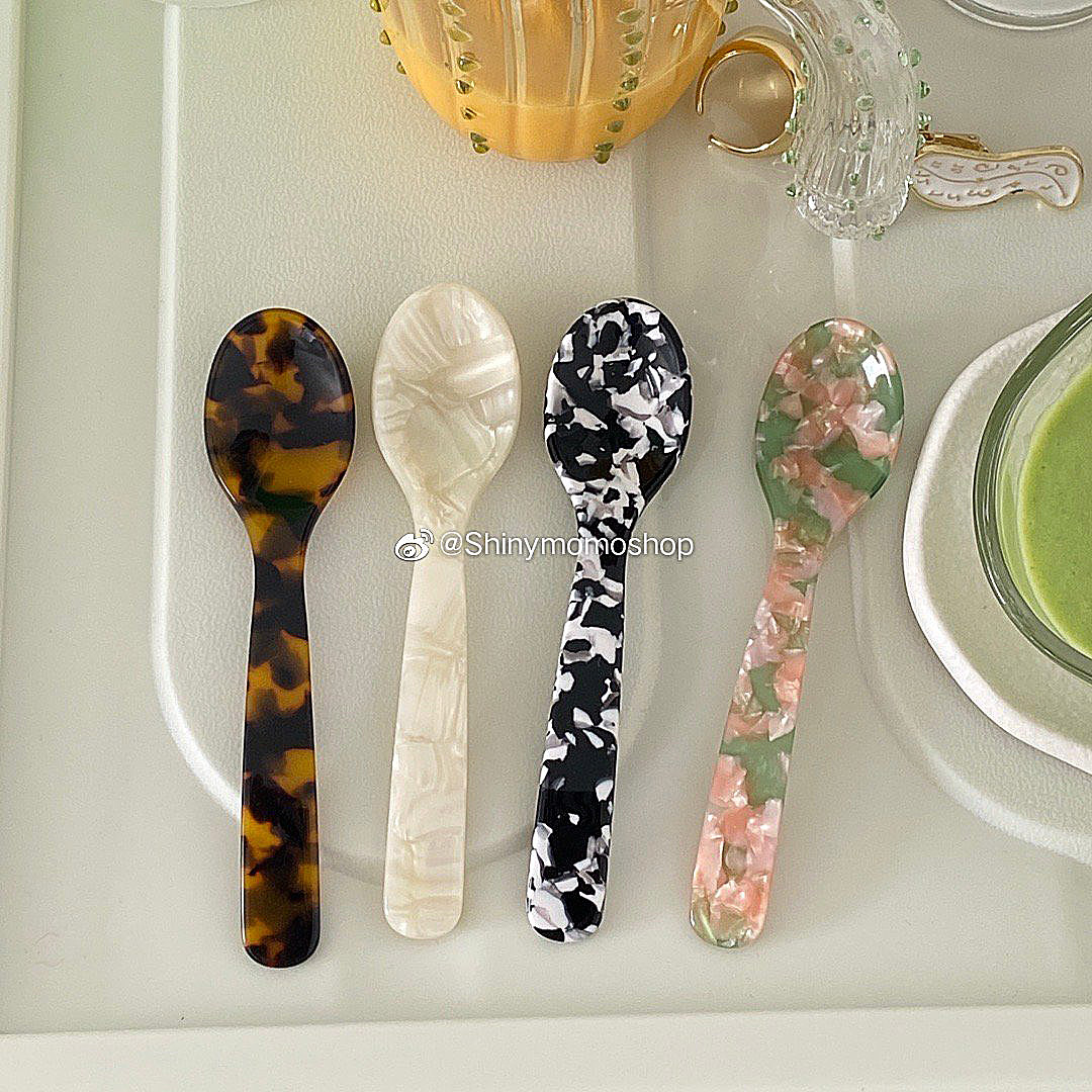 韓式風格豹紋塑料勺子斑點輕便勺擺盤拍照裝飾餐具 (8.3折)
