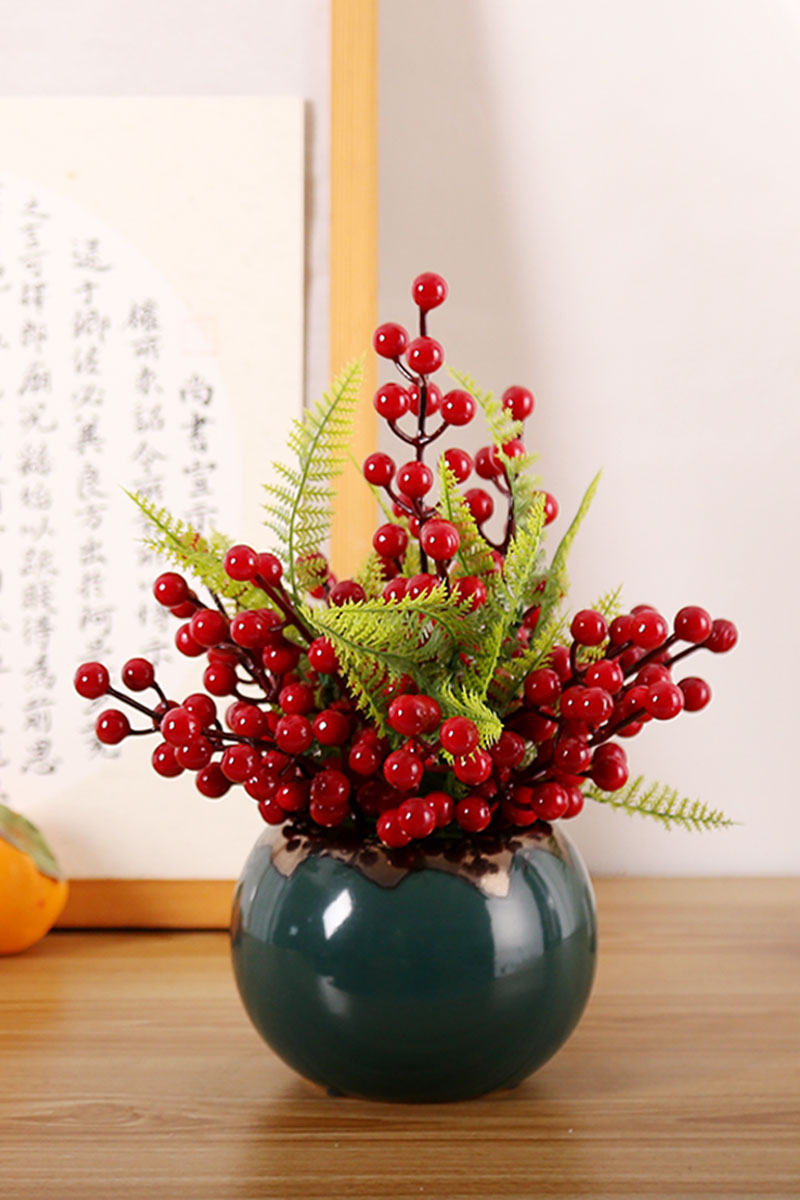 家居新年裝飾假花擺件  紅火金葉貝殼花藝婚慶花飾