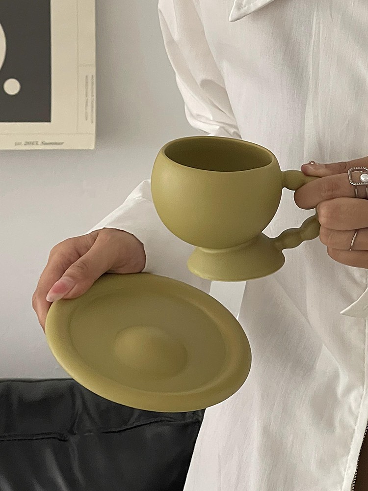 法式ins風咖啡杯碟組馬卡龍色陶瓷杯碟純色下午茶杯