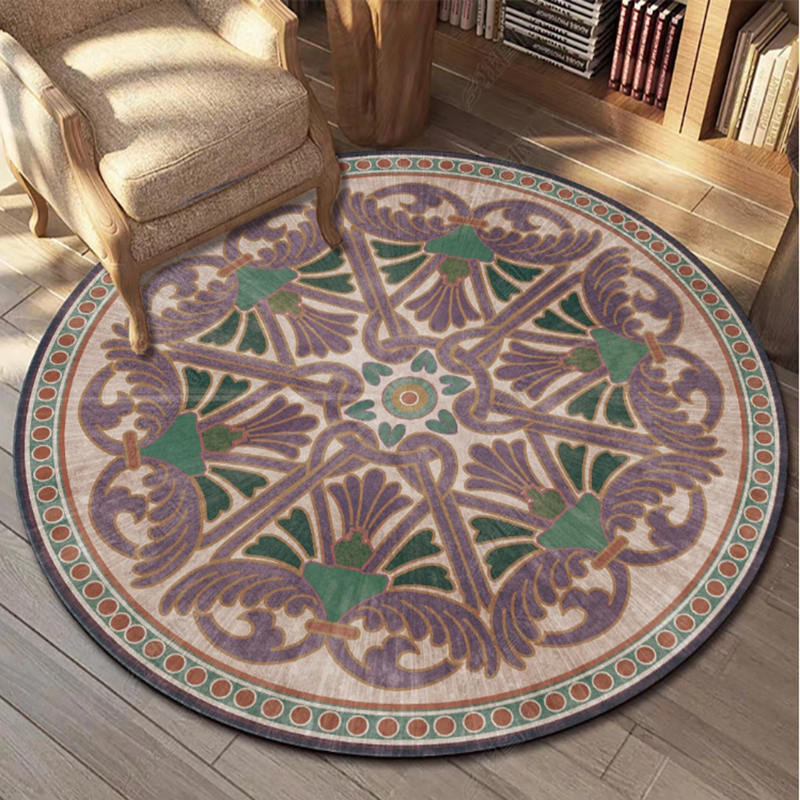 美式復古圓形地毯 波西米亞民族風格 客廳臥室書房 家用地墊 (5.4折)