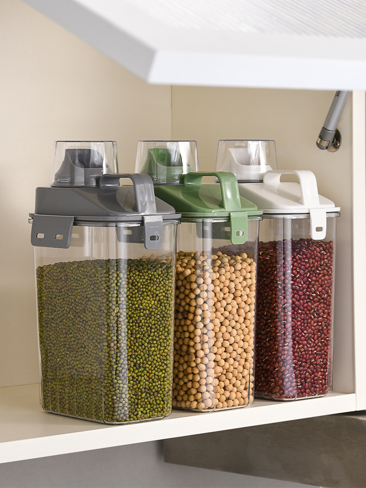 現代簡約風格塑料密封罐廚房五穀雜糧收納盒食品級豆子茶葉麵粉儲存罐